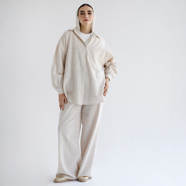 Beige linen strass matching set