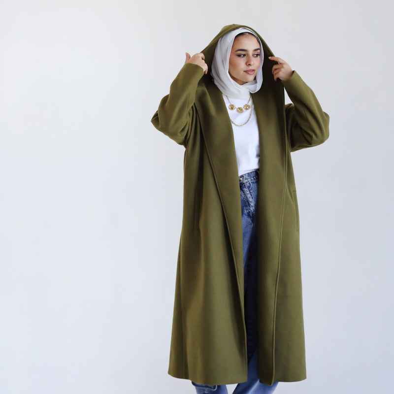 Shawl collar olive coat