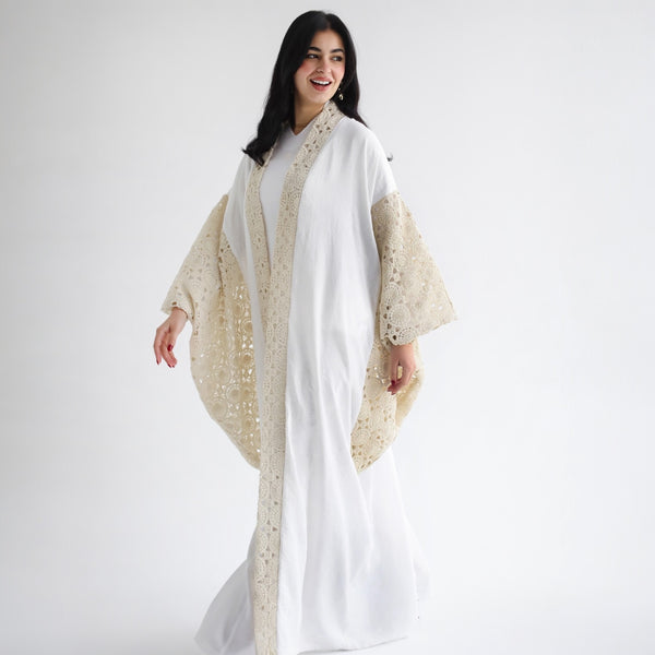 Linen embroidered draped kaftan