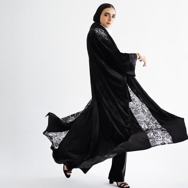 Lace shawl collar kaftan