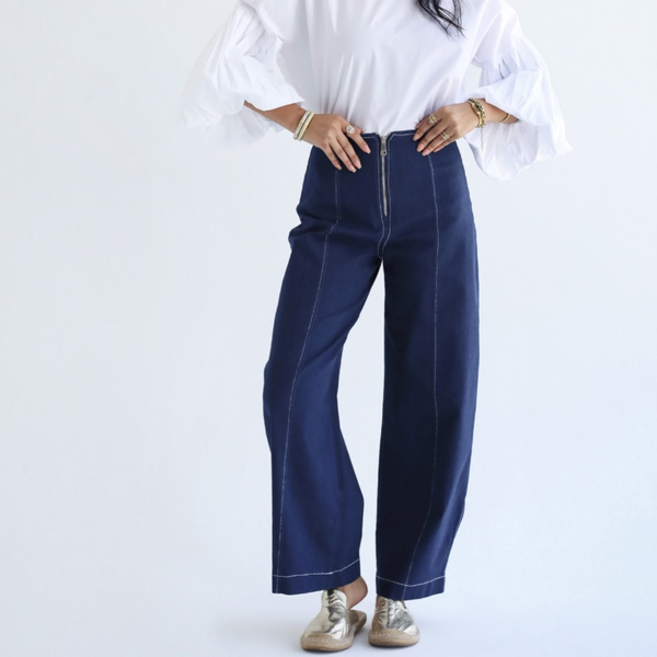Front zipped denim pants
