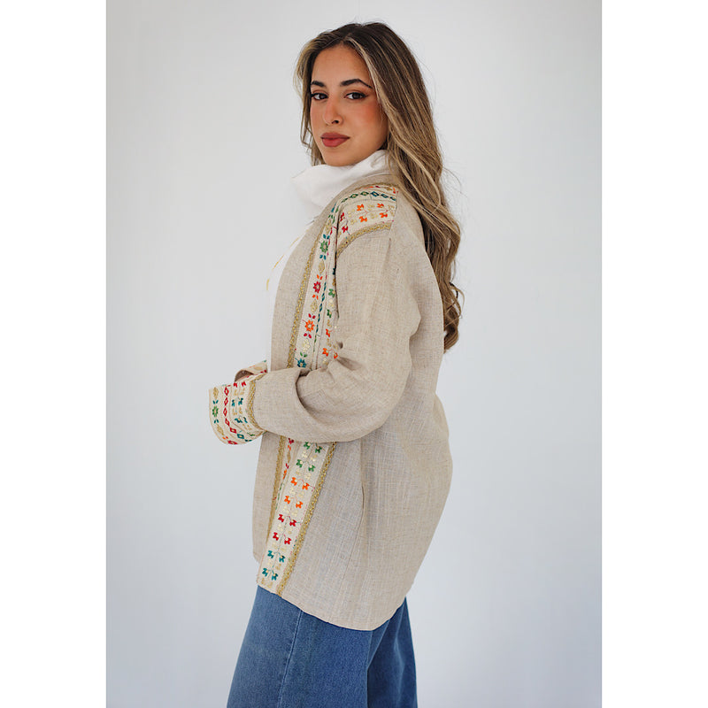 Beige embroidered cardigan