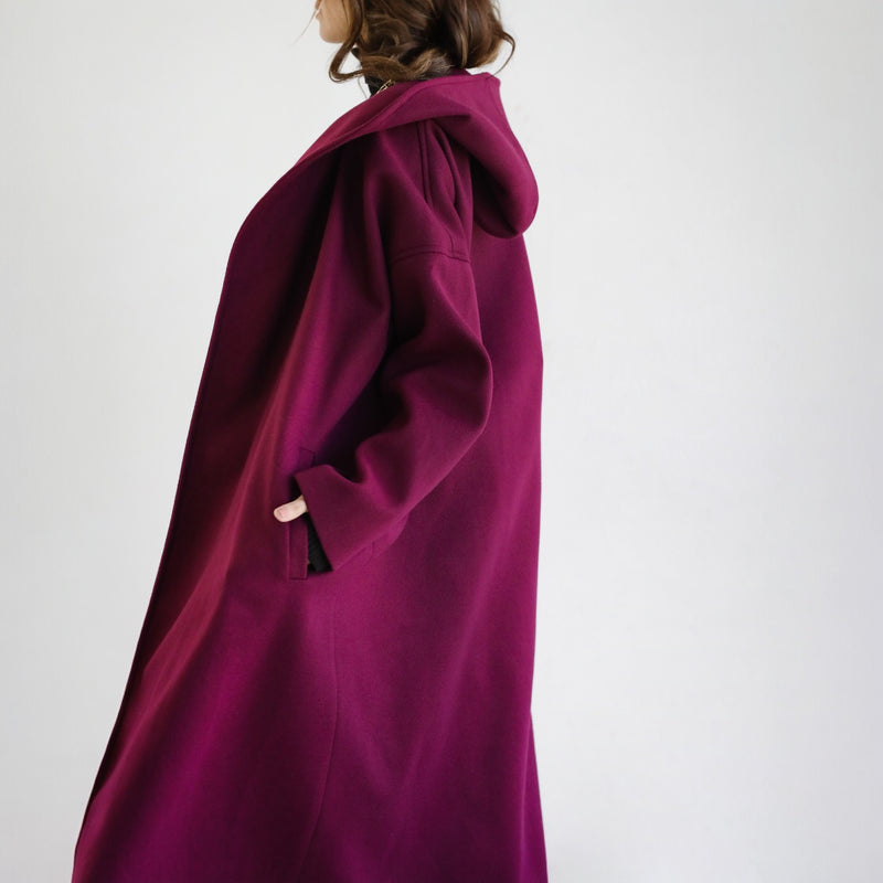 Shawl collar burgundy coat