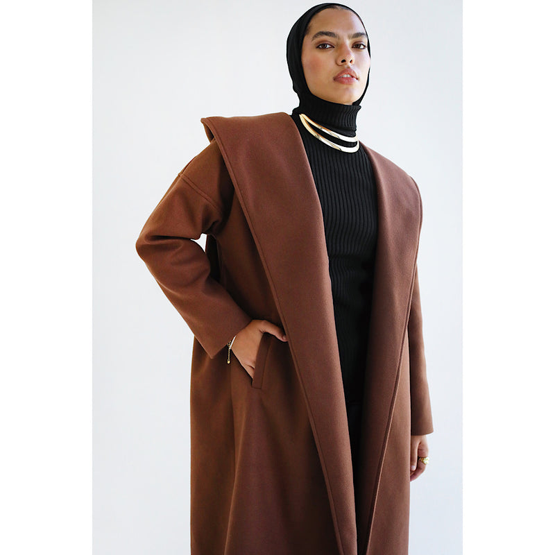 Shawl collar brown coat