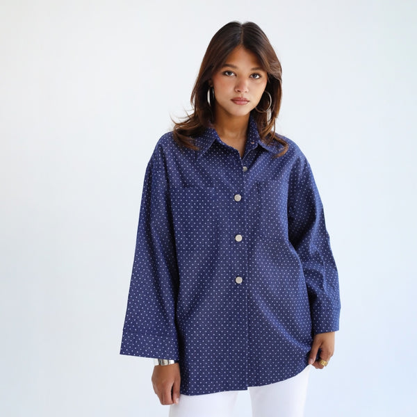 Dark blue polka dot shirt