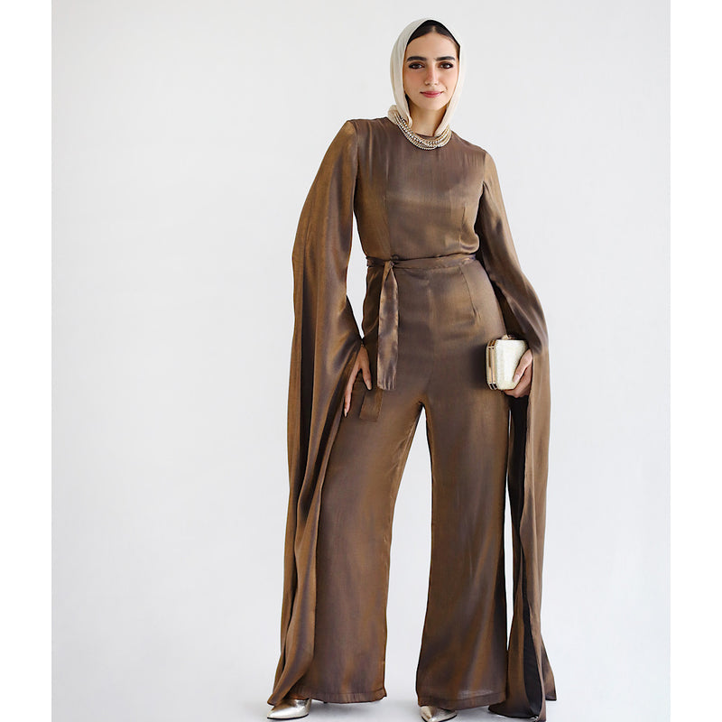 Bronze exaggerated sleeves jumpsuit