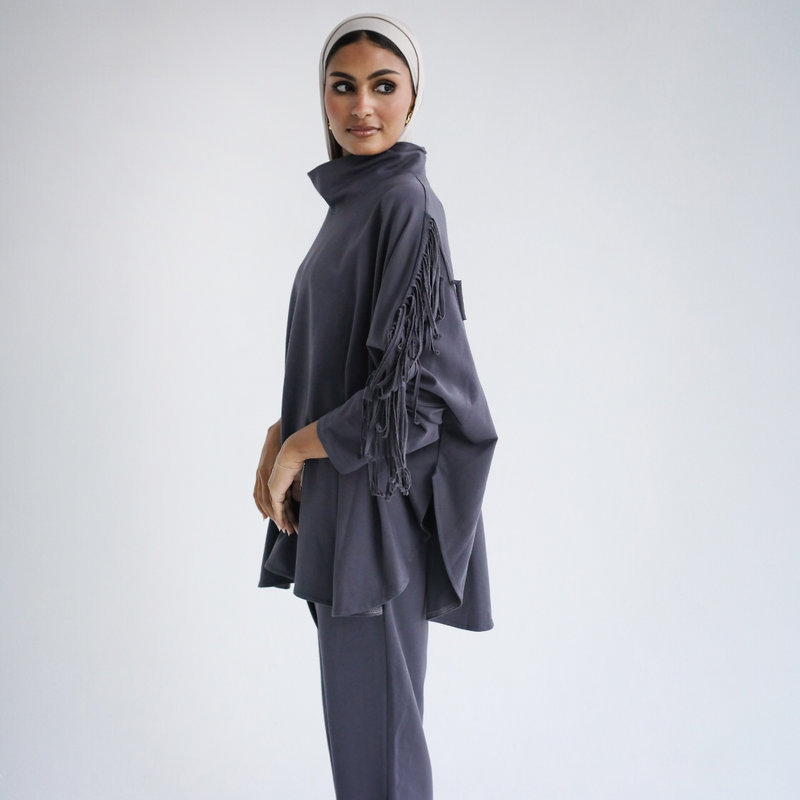 Turtle neck fringed set