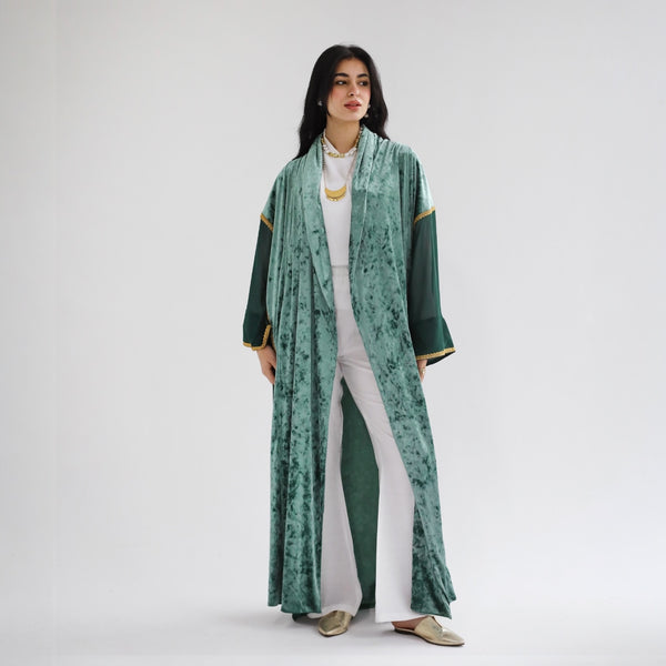 Green velvet & chiffon kaftan