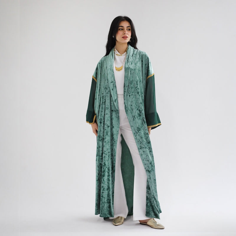 Green velvet & chiffon kaftan