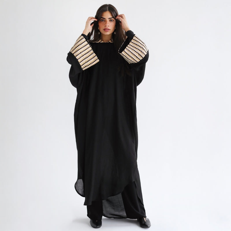 Black embroidered hooded kaftan