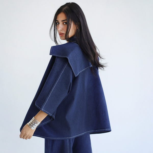 Oversized open front denim jacket