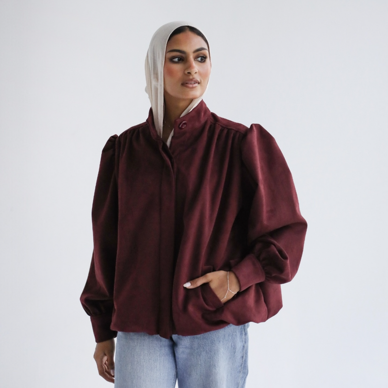 Suede puffed sleeve blouse