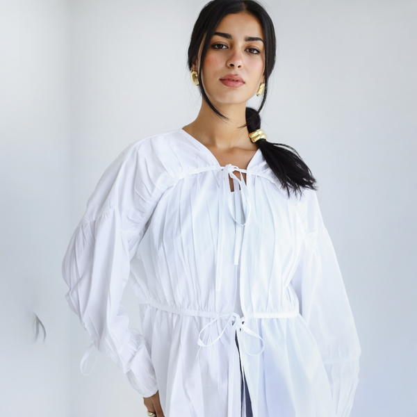 Layered tie front blouse