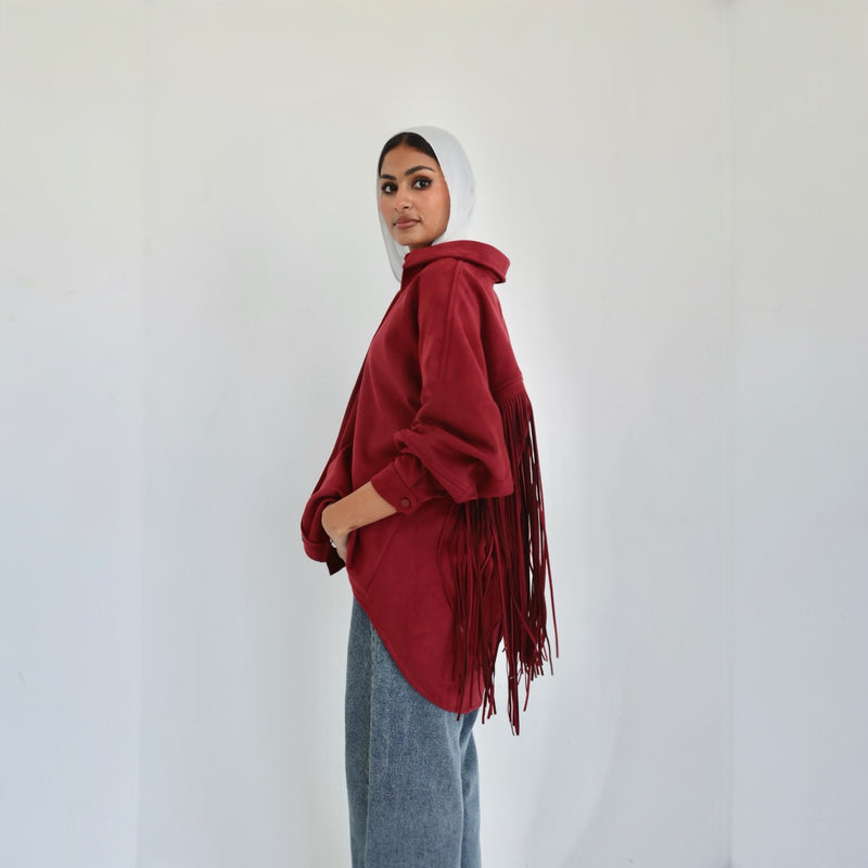 Burgundy fringed shirt