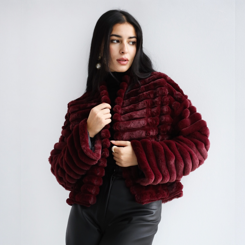 Burgundy quilted fur jacket