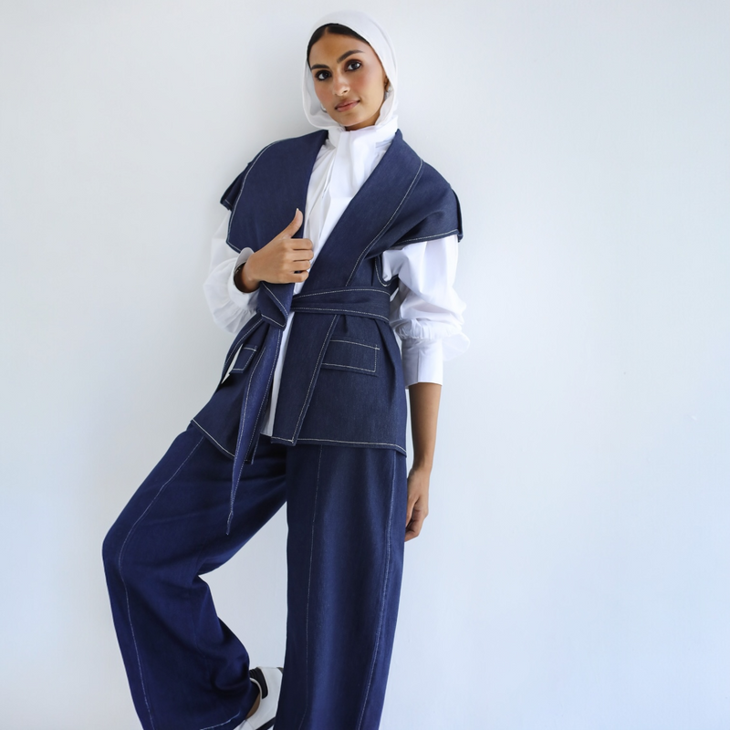 Dropped shoulder denim vest