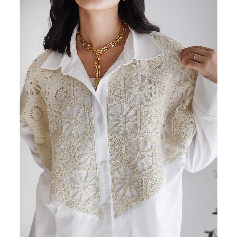 Crochet patched buttoned shirt