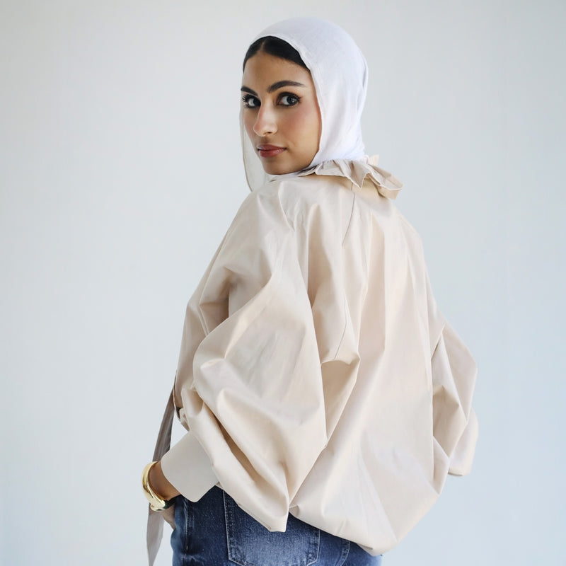 Ruffle collar poplin blouse
