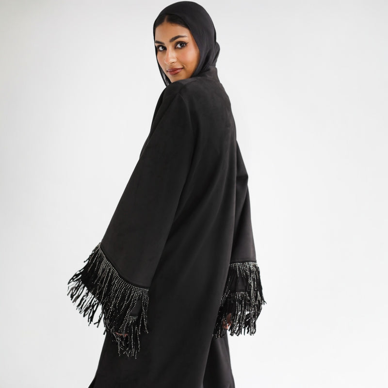 Suede fringed abaya