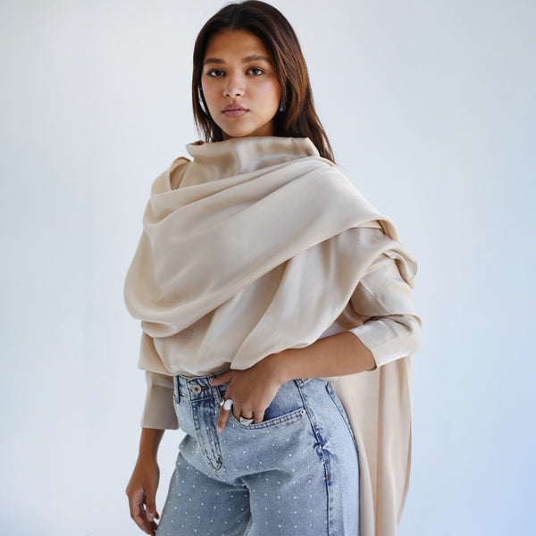 Beige shimmering scarf blouse