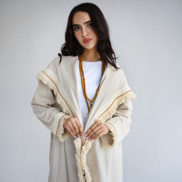 Linen tasseled cardigan kaftan