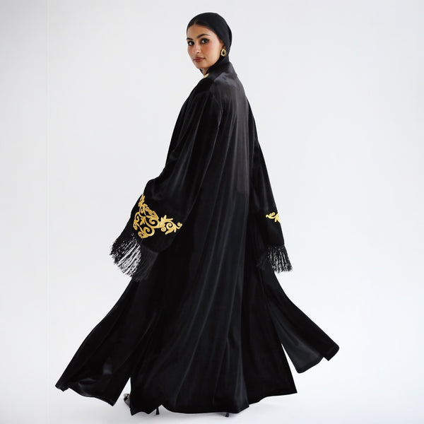 Tasseled velvet kaftan