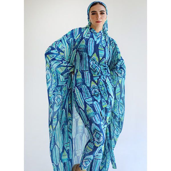 Blue & green printed burkini set