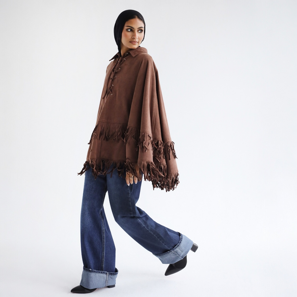 Fringed suede poncho