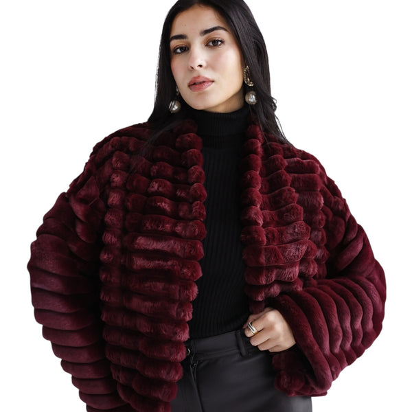 Burgundy quilted fur jacket