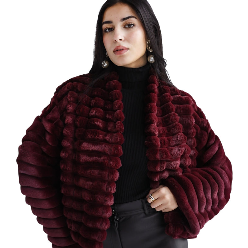 Burgundy quilted fur jacket
