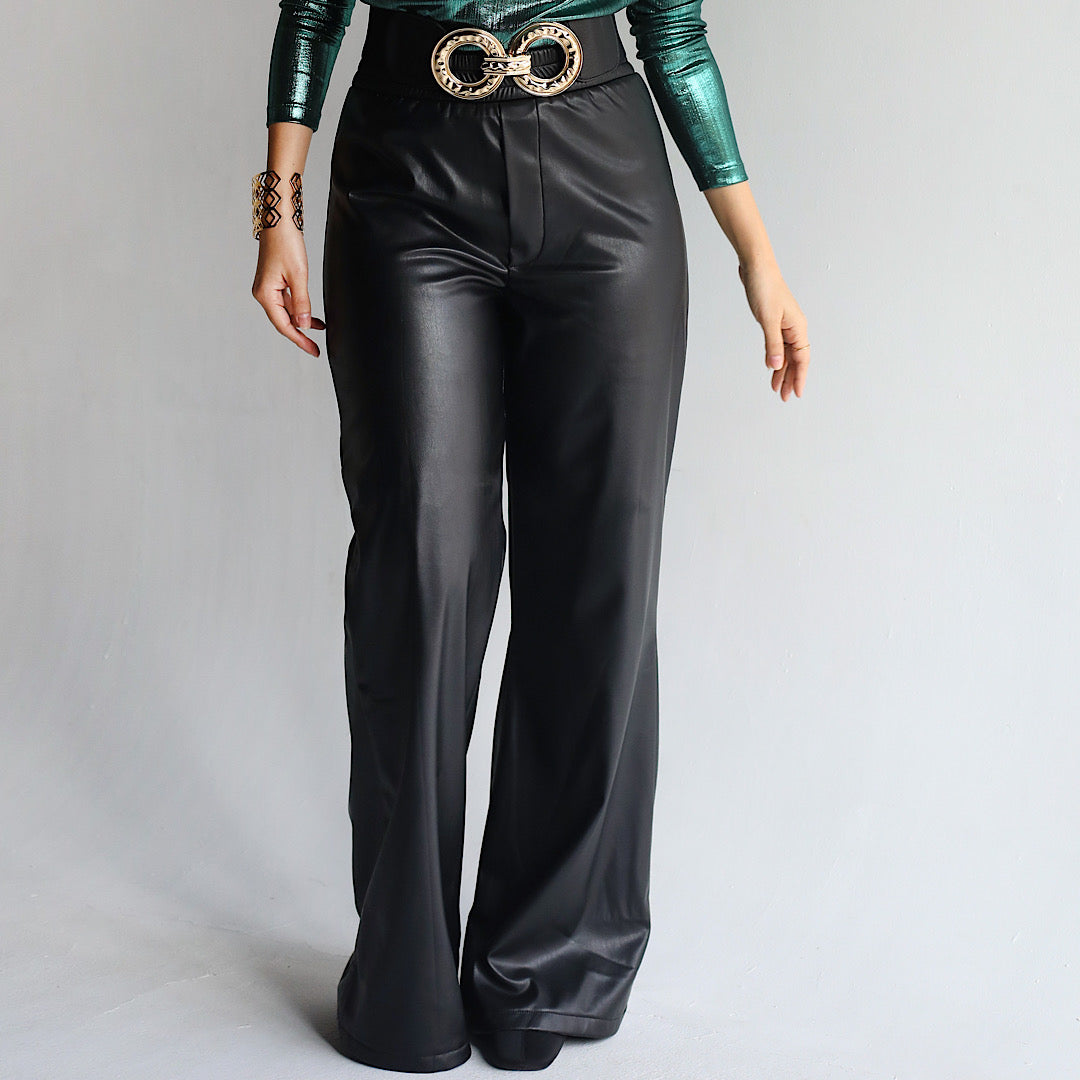 Wide leg black leather pants – The Gallery