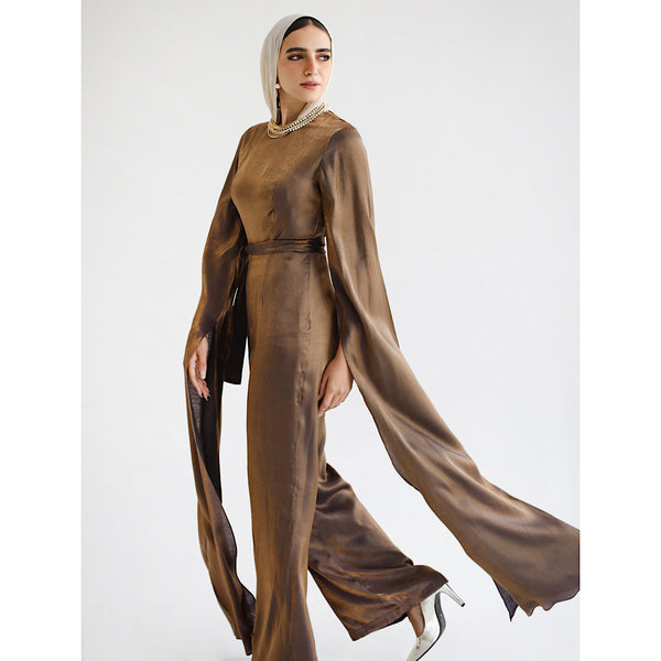 Bronze exaggerated sleeves jumpsuit