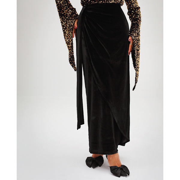 Black velvet drape skirt