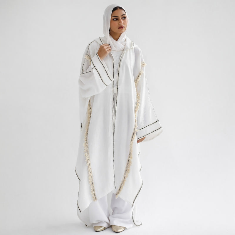 Linen blend hooded kaftan