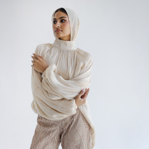 Crinkled volume sleeve blouse