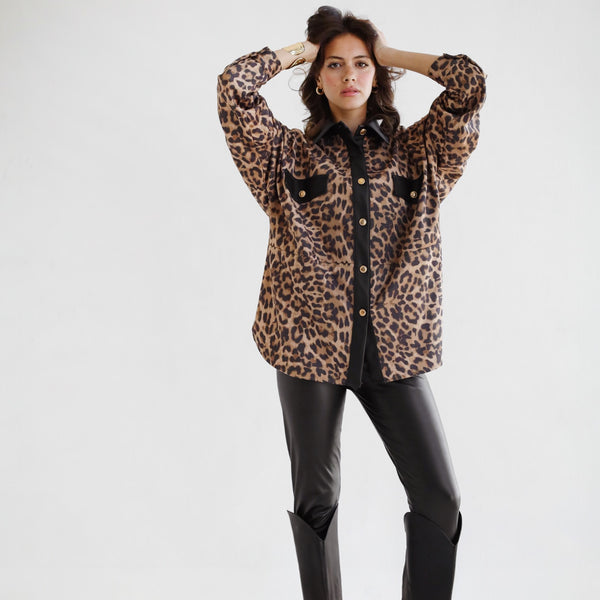 Suede leopard print shirt