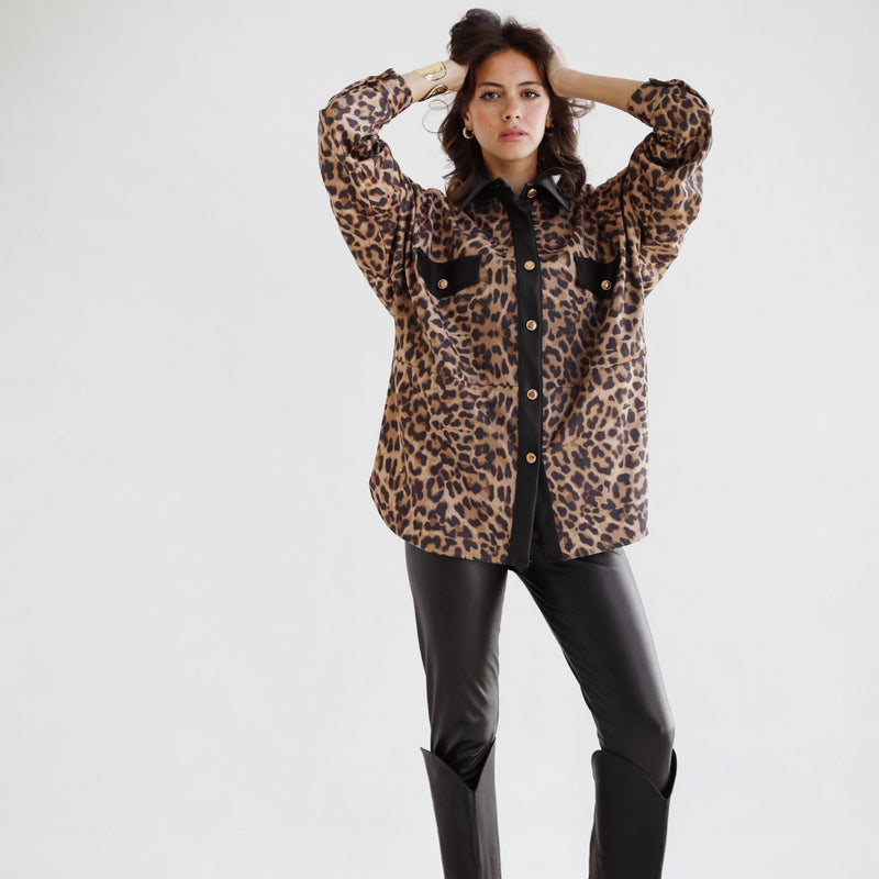 Suede leopard print shirt