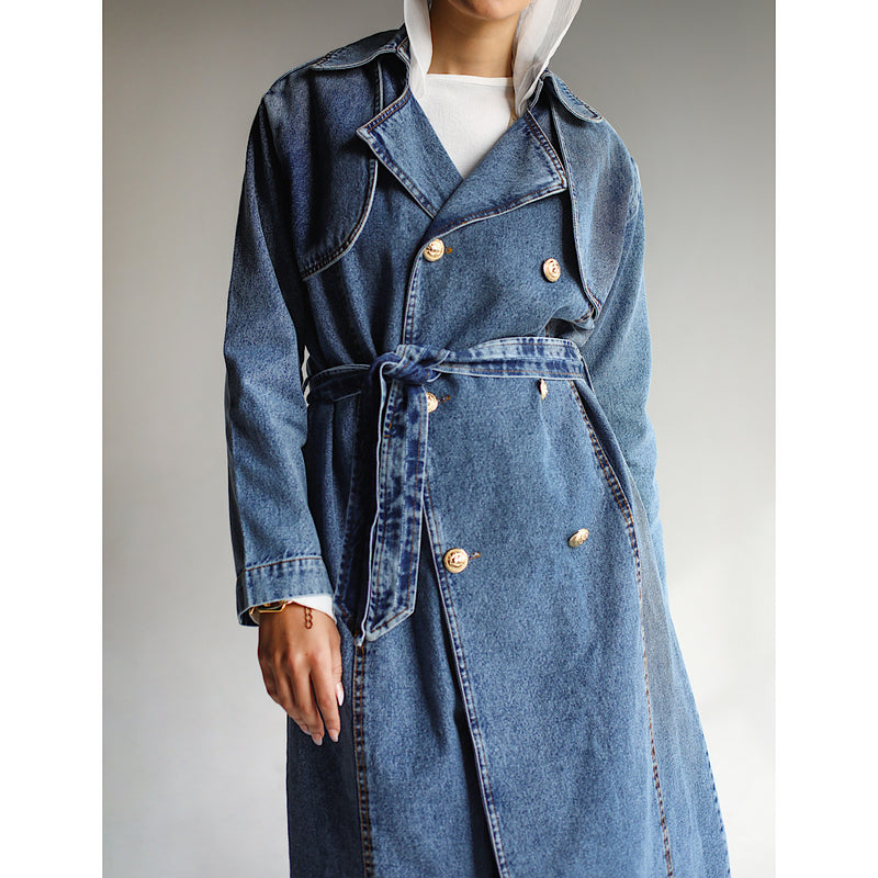 Denim buttoned trench coat