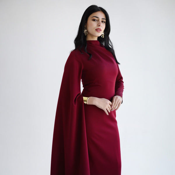 Burgundy wide sleeve dress