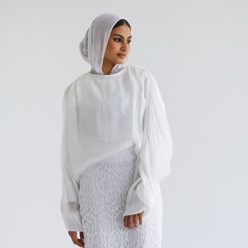 Ruched sleeve organza blouse