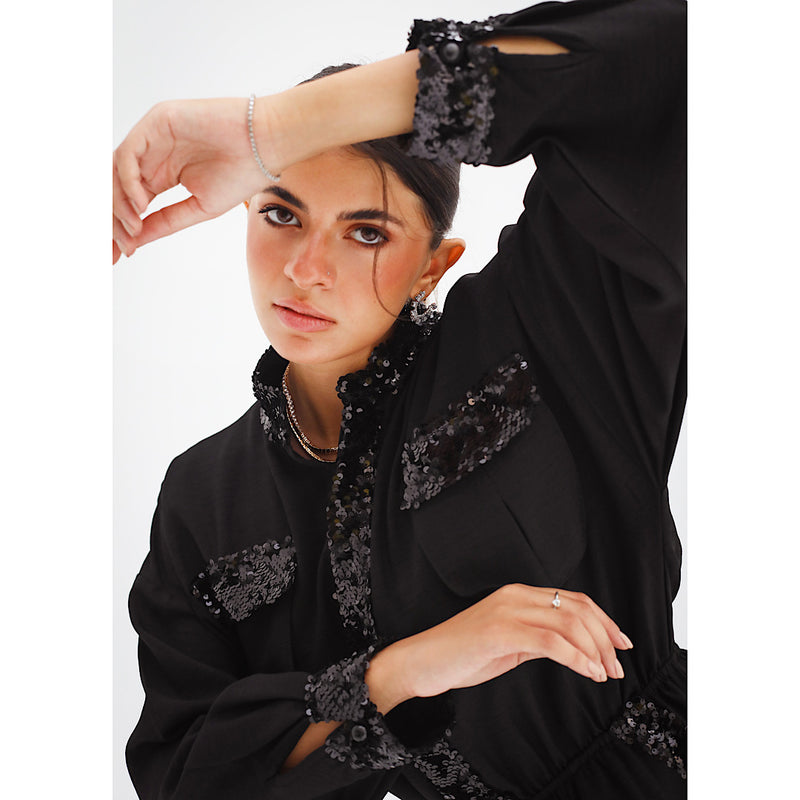 Linen & sequin black jumpsuit
