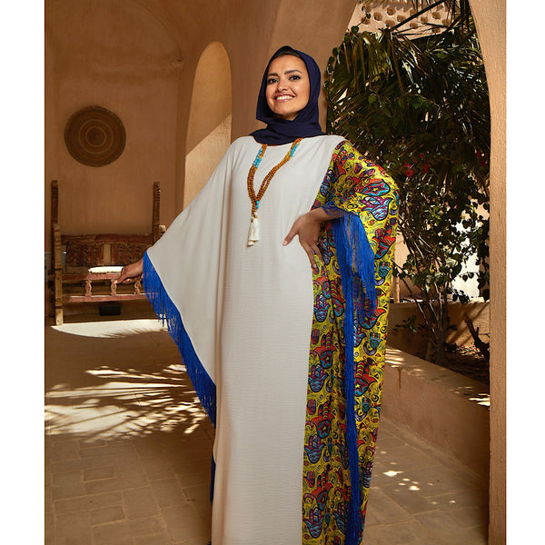 Printed blue tasseled kaftan