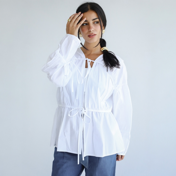 Layered tie front blouse
