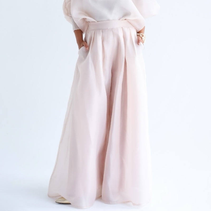 Flowy wide leg beige pants