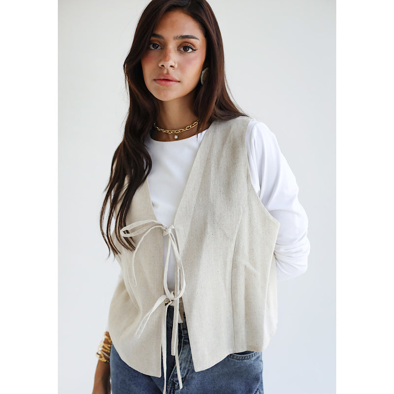 Tie front linen vest