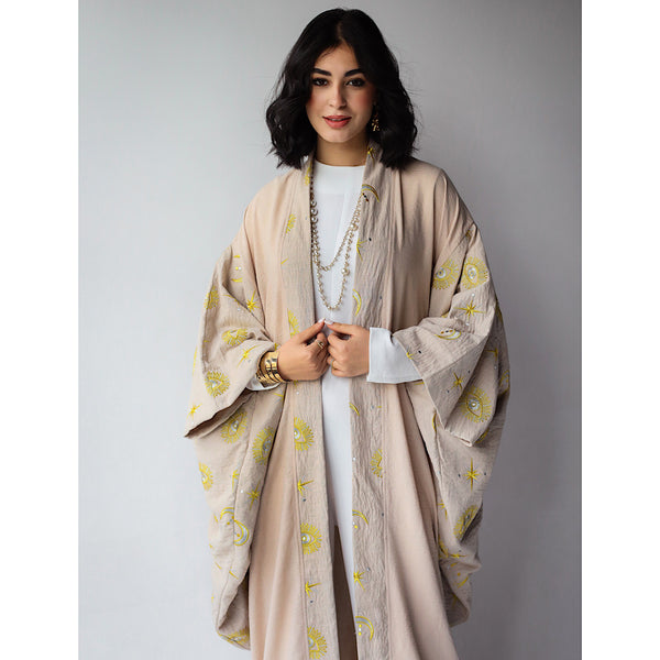 Wide sleeve embroidered abaya