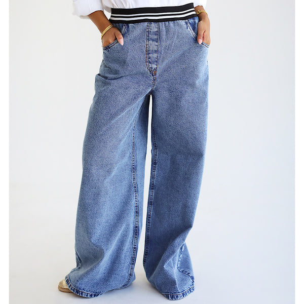 Elastic waist wide leg pants