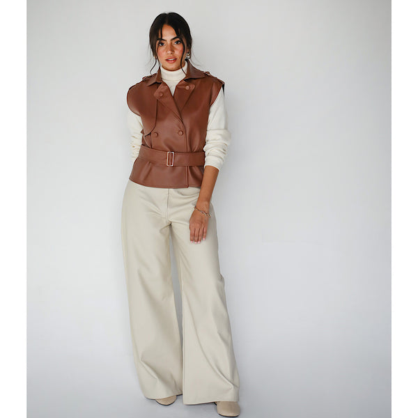 Off white wide leg leather pants
