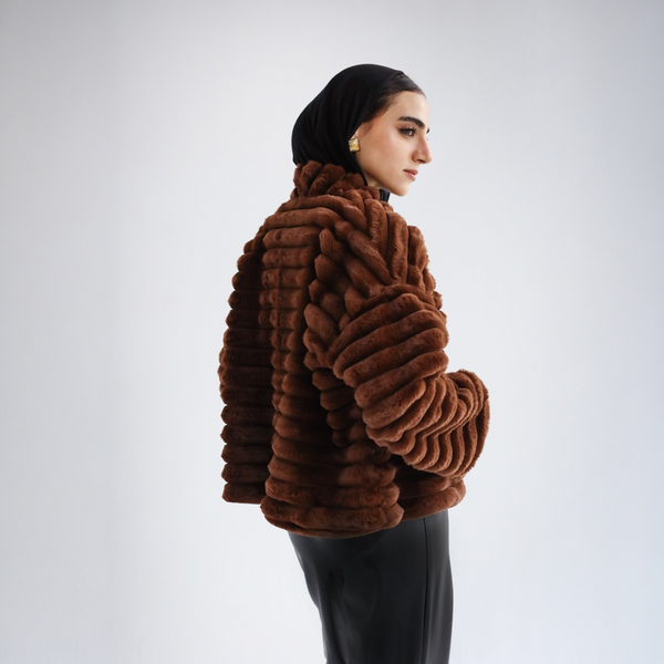 Brown quilted fur jacket