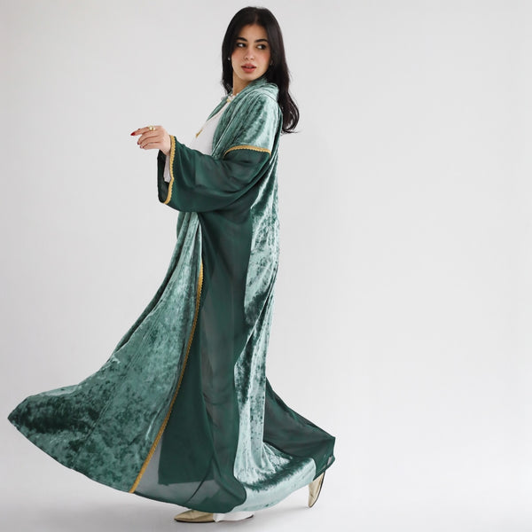 Green velvet & chiffon kaftan